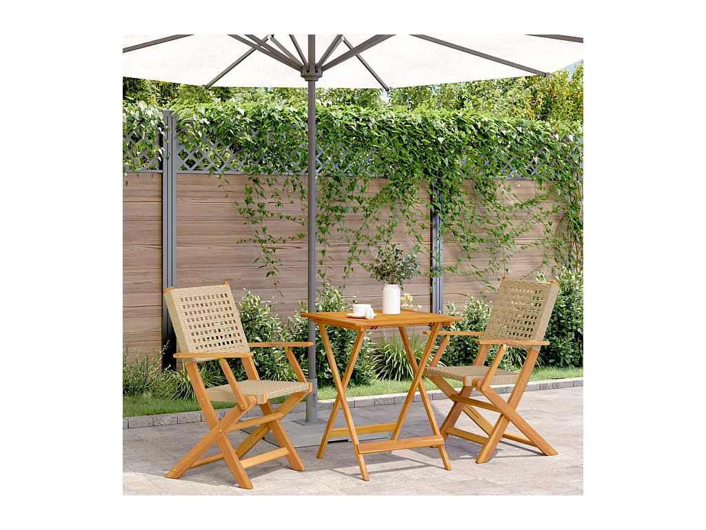 Ensemble de bistro 3 pcs beige résine tressée et bois massif