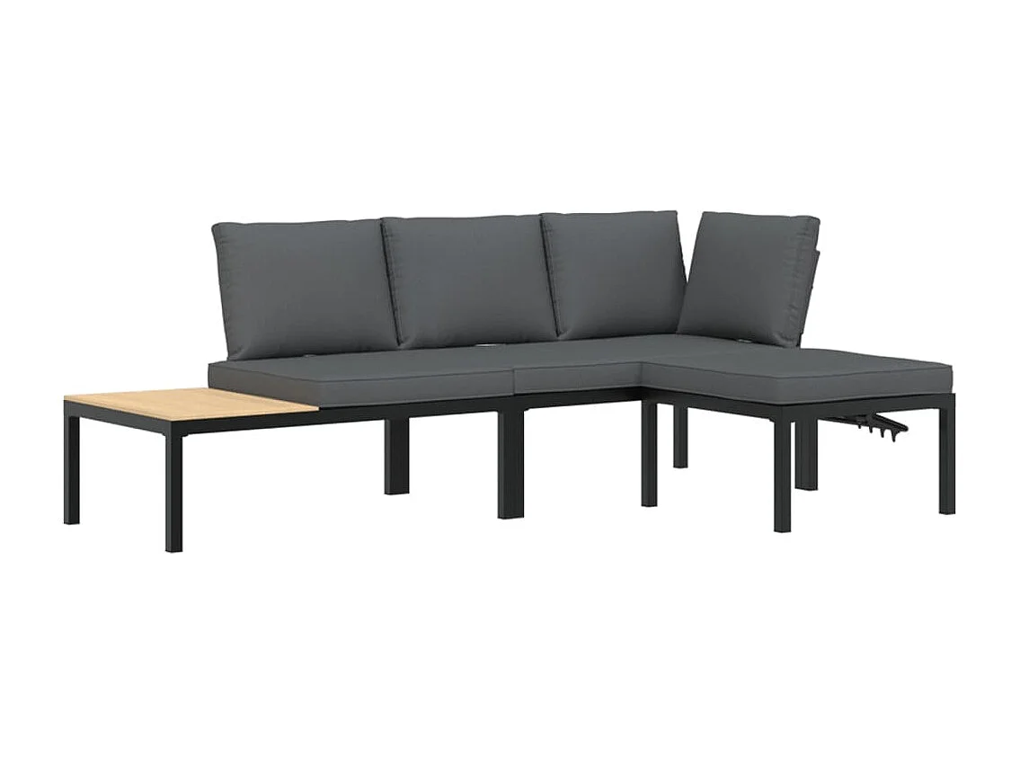 Salon de jardin 3 pcs avec coussins noir aluminium