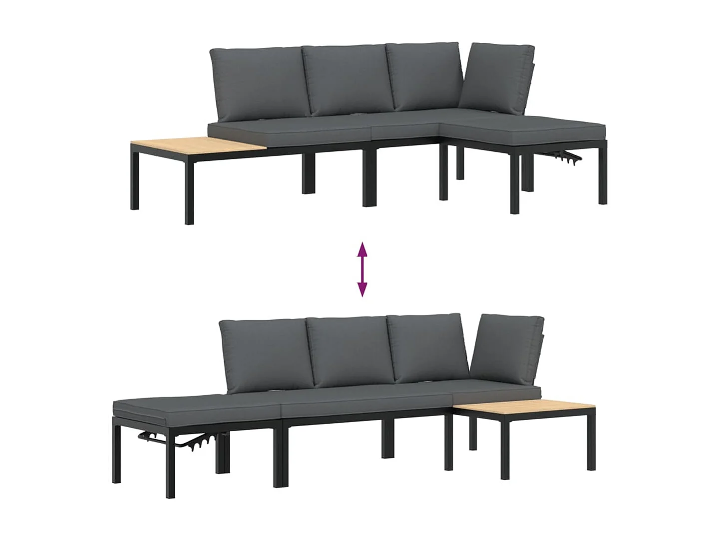 Salon de jardin 3 pcs avec coussins noir aluminium