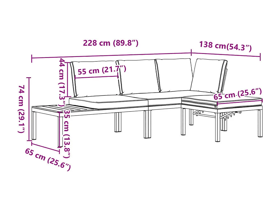 Salon de jardin 3 pcs avec coussins noir aluminium