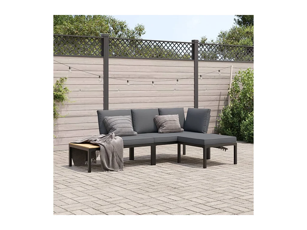 Set de sofás de jardín con cojines 3 piezas aluminio negro