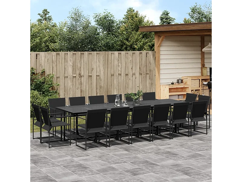 17 pcs conjunto de jantar para jardim textilene preto