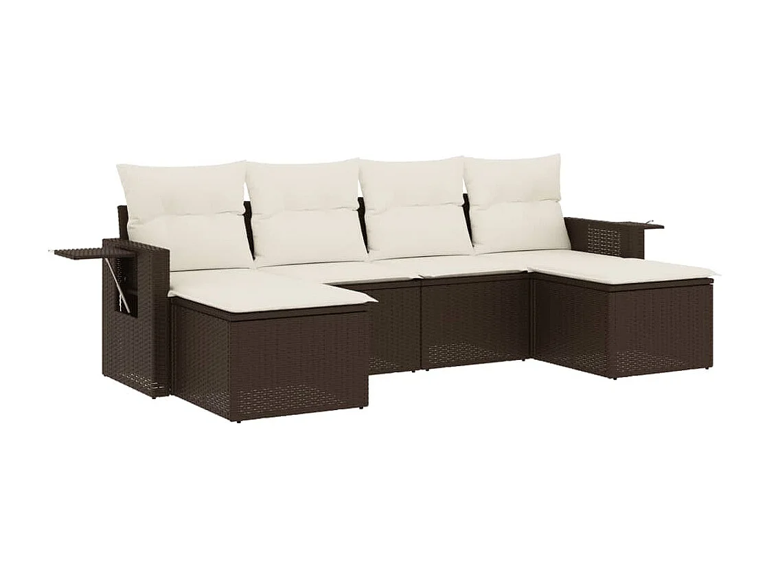 Salon de jardin avec coussins 6 pcs marron résine tressée