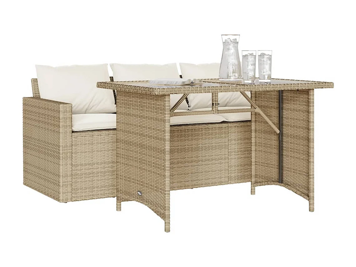 Set comedor de jardín 2 pzas con cojines ratán sintético beige