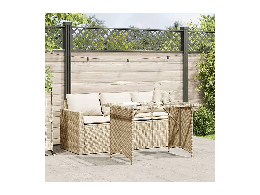 2-tlg. Garten-Essgruppe mit Kissen Beige Poly Rattan
