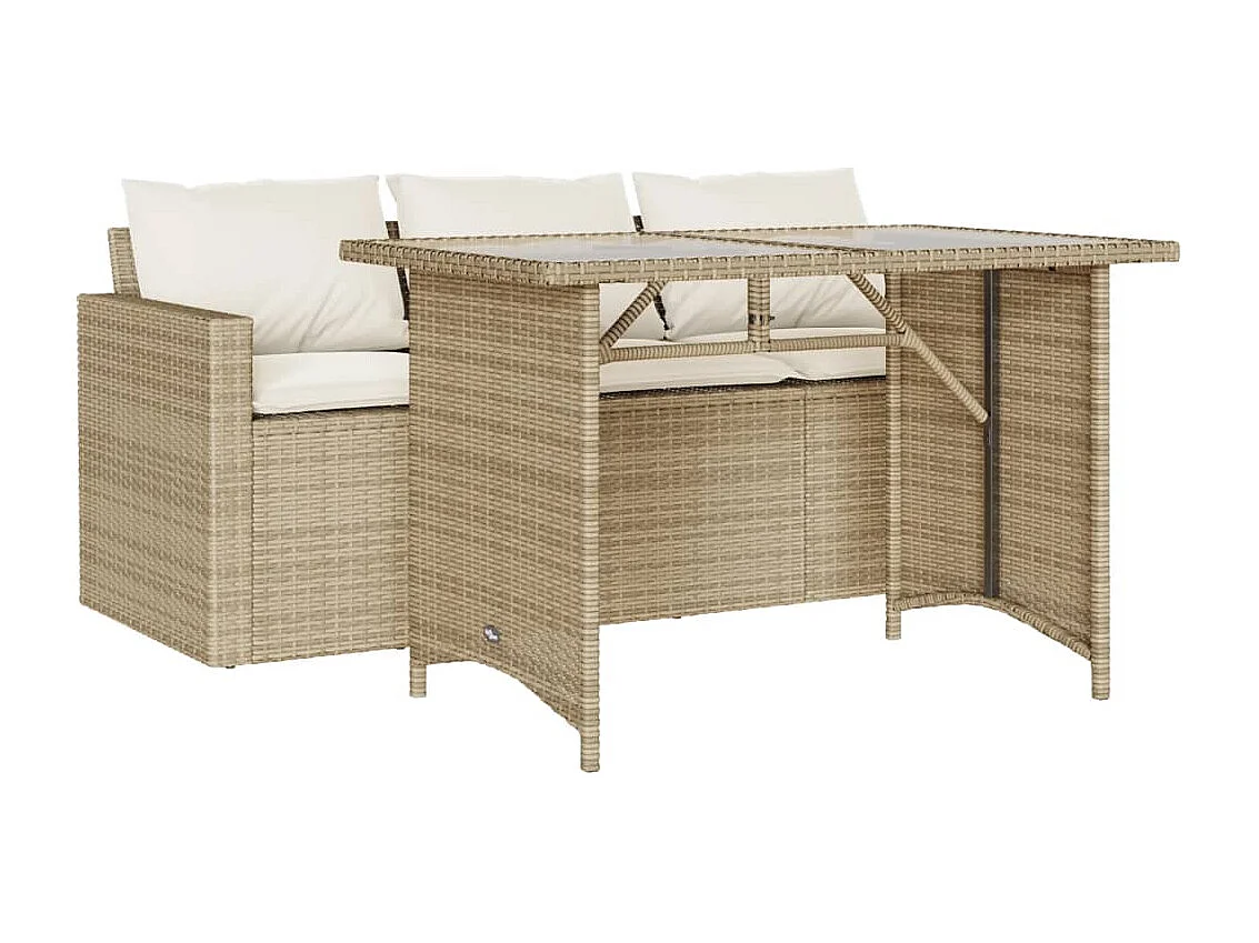 2 pcs conjunto de jantar p/ jardim com almofadões vime PE bege