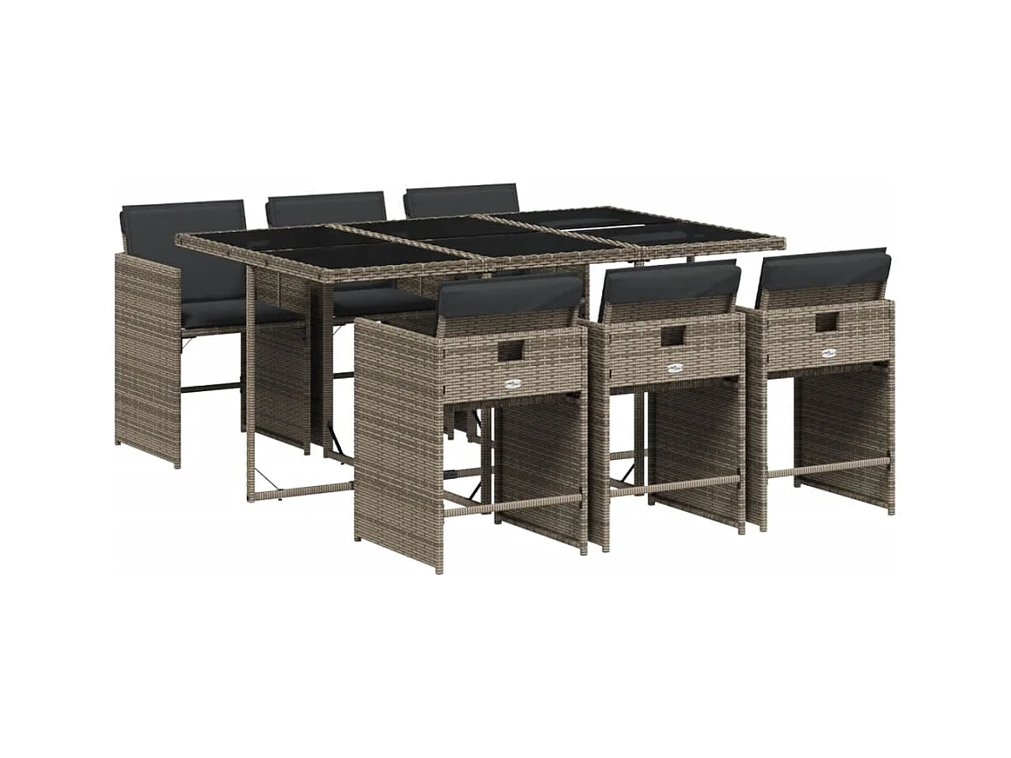 Set comedor jardín 7 pzas y cojines ratán sintético gris
