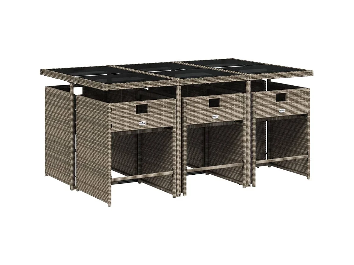 Set comedor jardín 7 pzas y cojines ratán sintético gris
