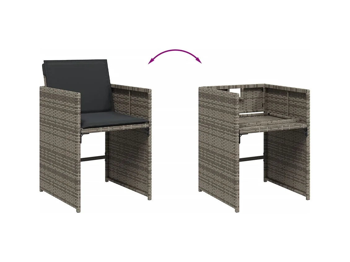 Set comedor jardín 7 pzas y cojines ratán sintético gris