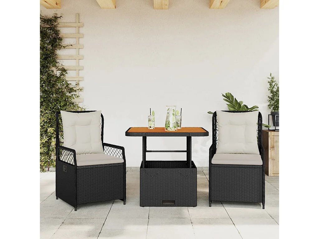 Ensemble à manger de jardin avec coussins 3 pcs Noir