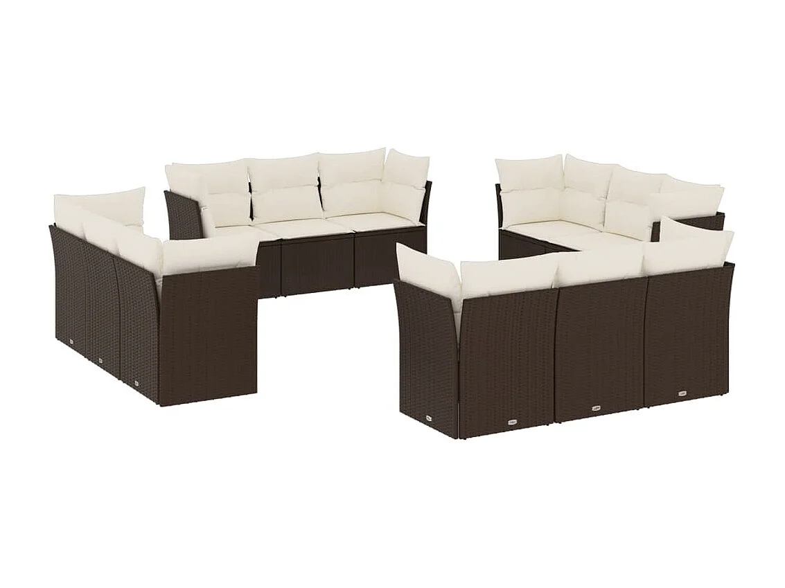 Set Divani da Giardino 12 pz con Cuscini Marrone in Polyrattan