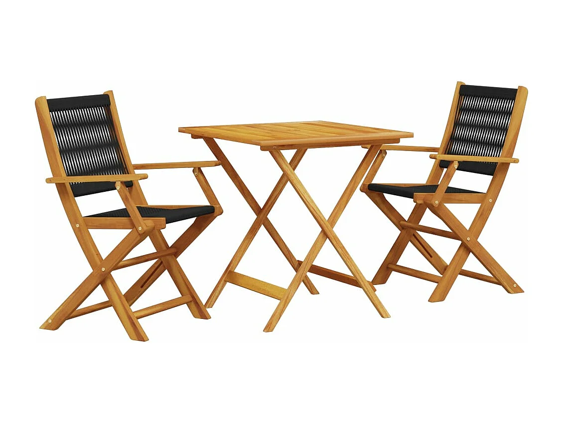 3-tlg. Bistro-Set Schwarz Polypropylen und Massivholz