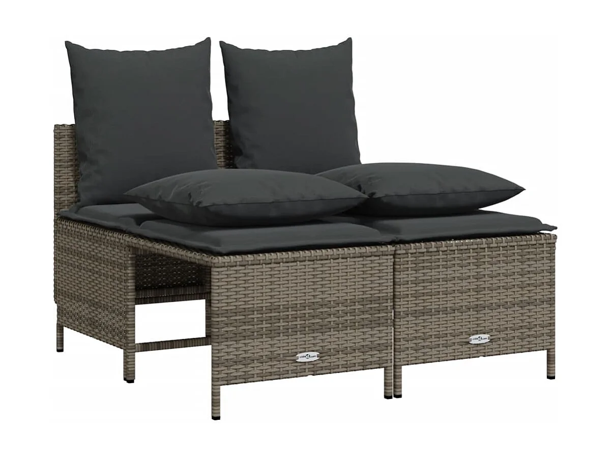 5 pcs conjunto sofás de jardim c/ almofadões vime PE cinzento