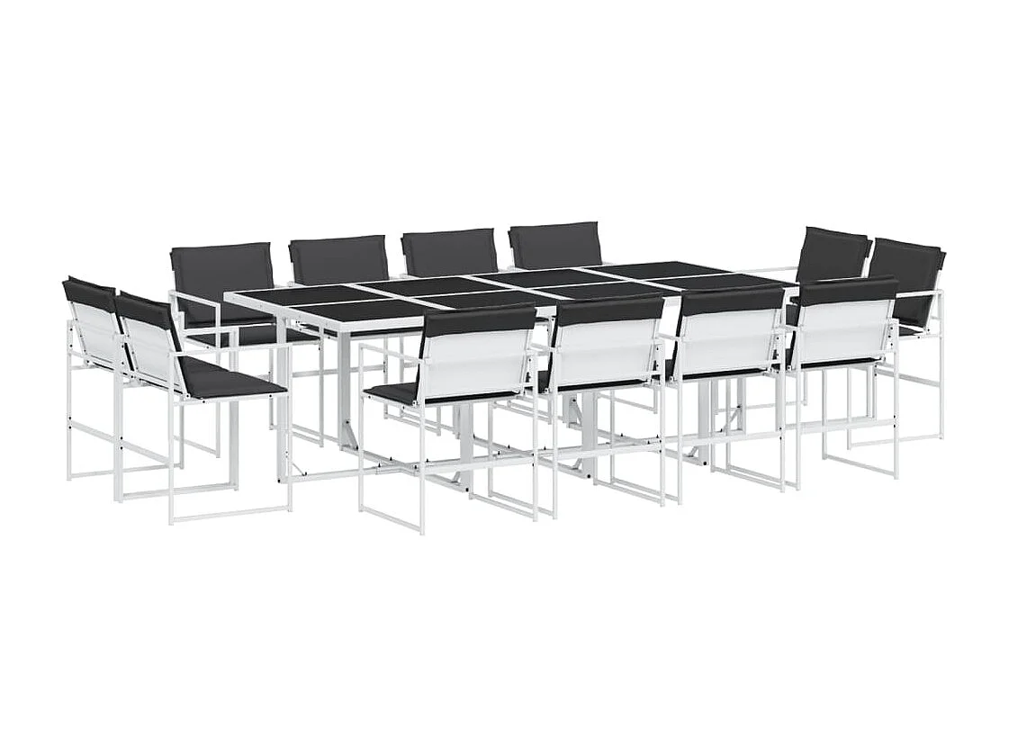 Ensemble à manger de jardin avec coussins 13pcs blanc textilène