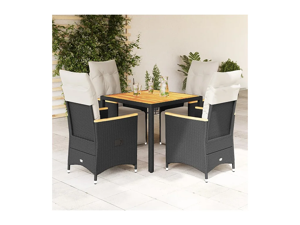 Set Bistrò da Giardino 5 pz con Cuscini in Polyrattan Nero
