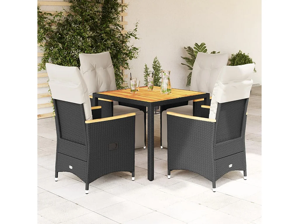 Ensemble de bistro de jardin 5 pcs coussins noir poly rotin