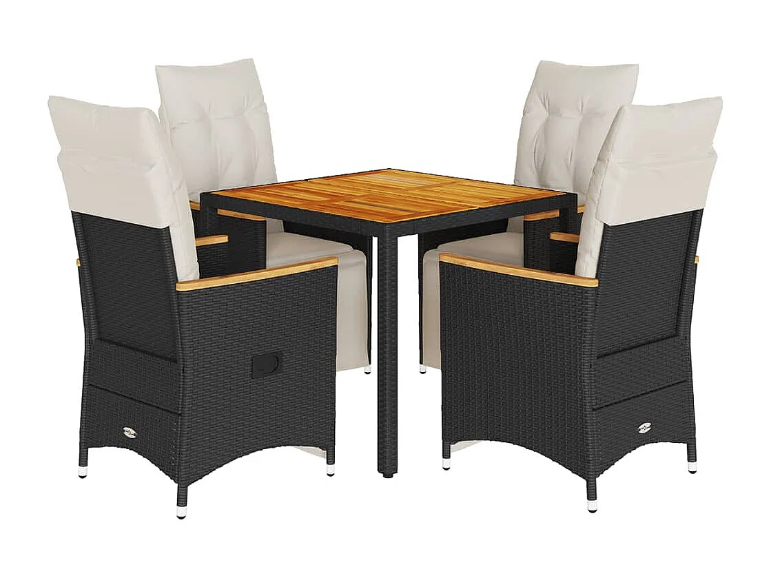 Ensemble de bistro de jardin 5 pcs coussins noir poly rotin