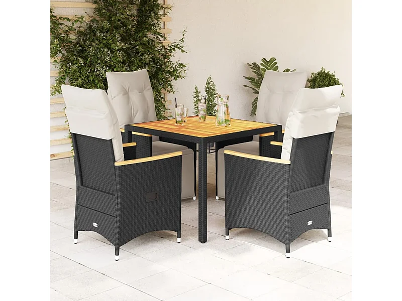 Ensemble de bistro de jardin 5 pcs coussins noir poly rotin
