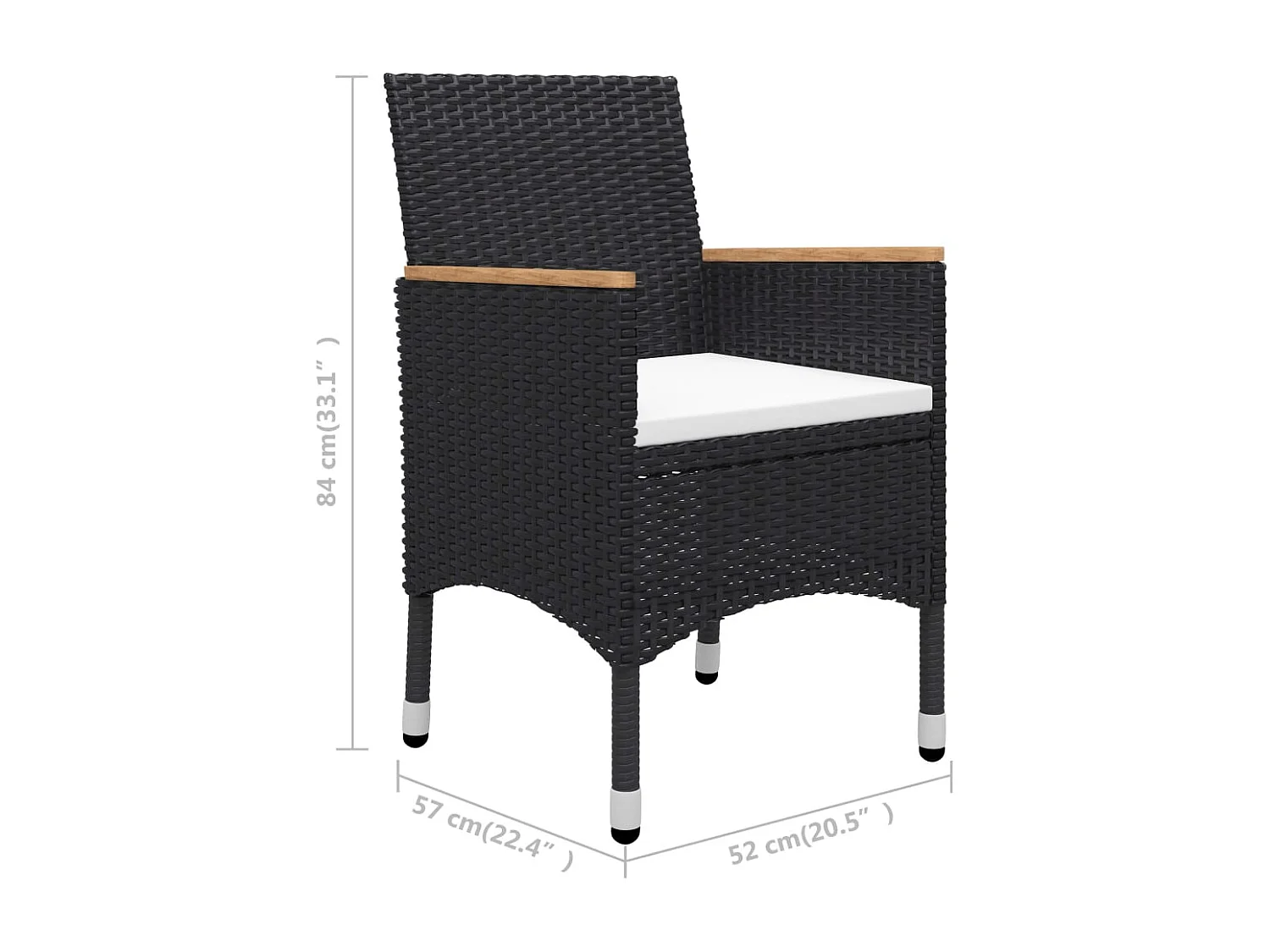 Juego de comedor de jardín de 3 piezas negro