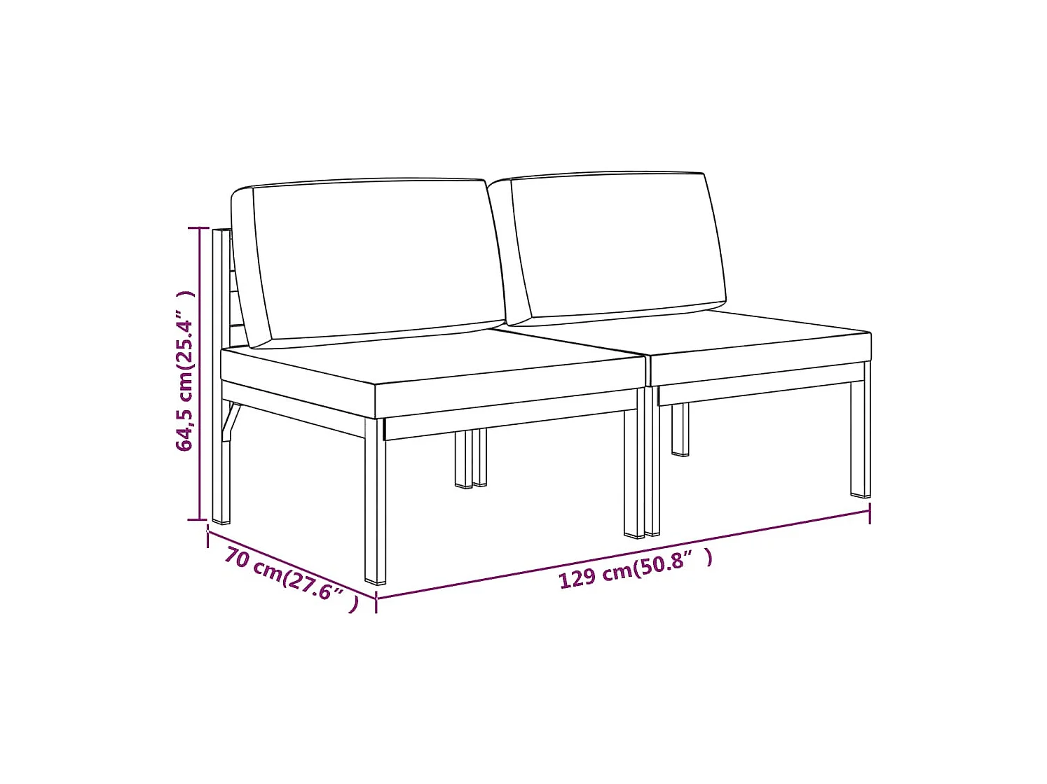 Canapé de jardin 2 places avec coussins Aluminium Anthracite