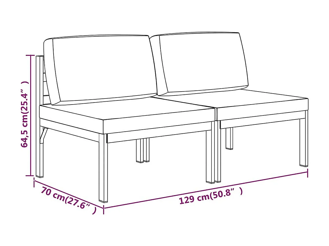 Canapé de jardin 2 places avec coussins Aluminium Anthracite