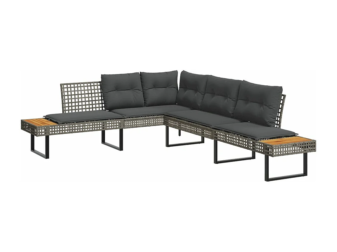 Set Divani da Giardino 2 pz con Cuscini Grigio Polyrattan Vetro