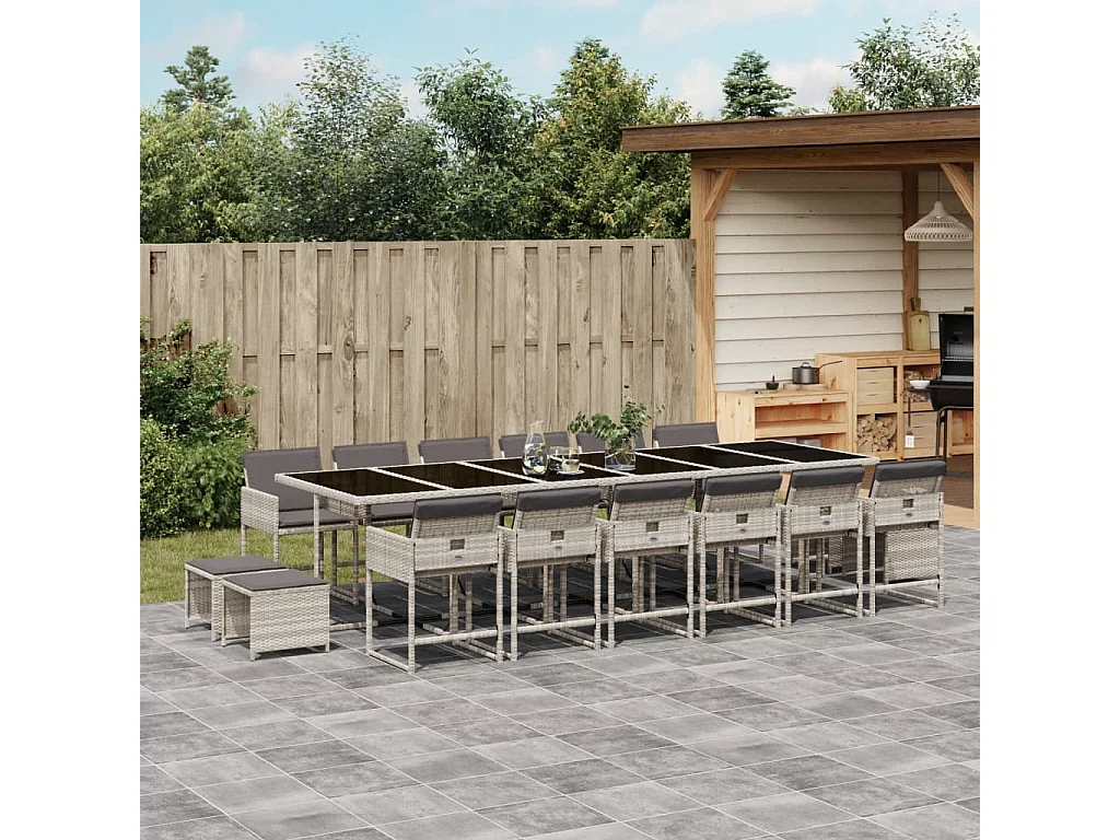 Ensemble à manger de jardin et coussins 17 pcs gris clair rotin