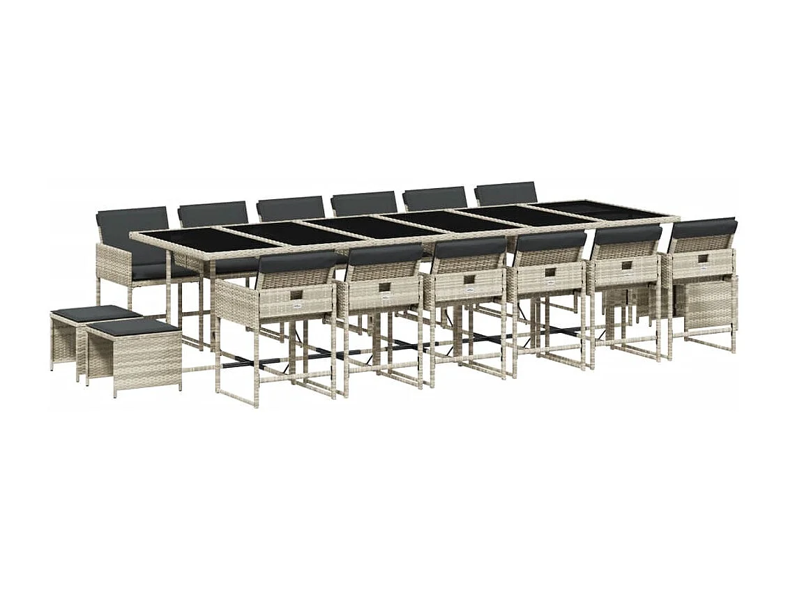Ensemble à manger de jardin et coussins 17 pcs gris clair rotin