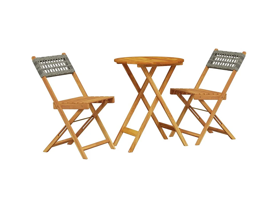 Juego de bistro de 3 piezas ratán PE y madera maciza gris