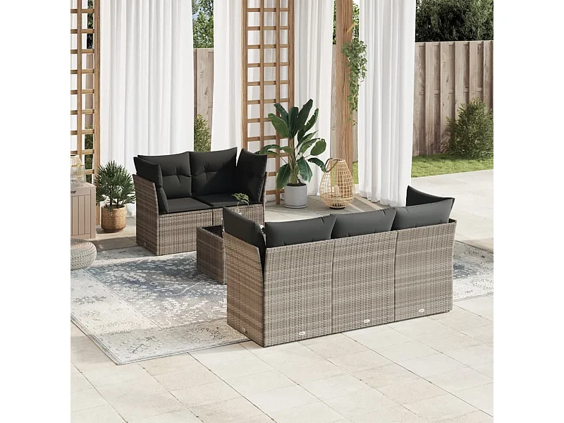 Salon de jardin 6 pcs avec coussins gris clair résine tressée