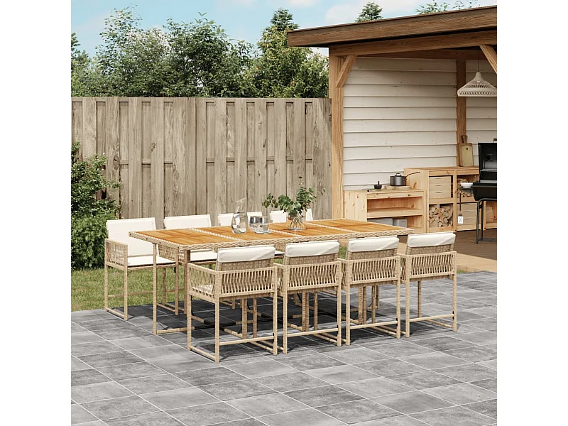 9-tlg. Garten-Essgruppe mit Kissen Beige Poly Rattan