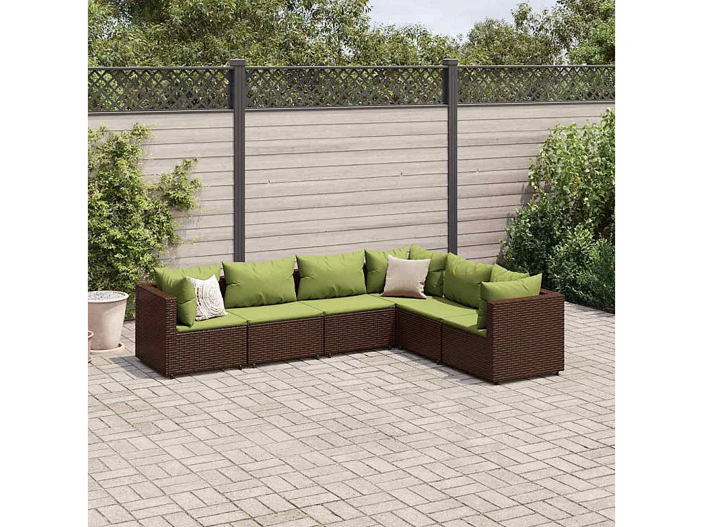 Salon de jardin 6 pcs avec coussins Marron Résine tressée