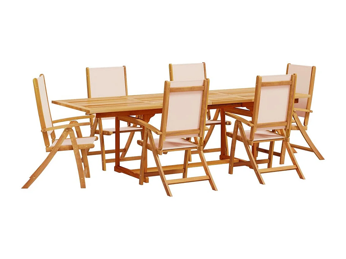 Set Pranzo da Giardino 7pz Legno Massello di Acacia e Textilene