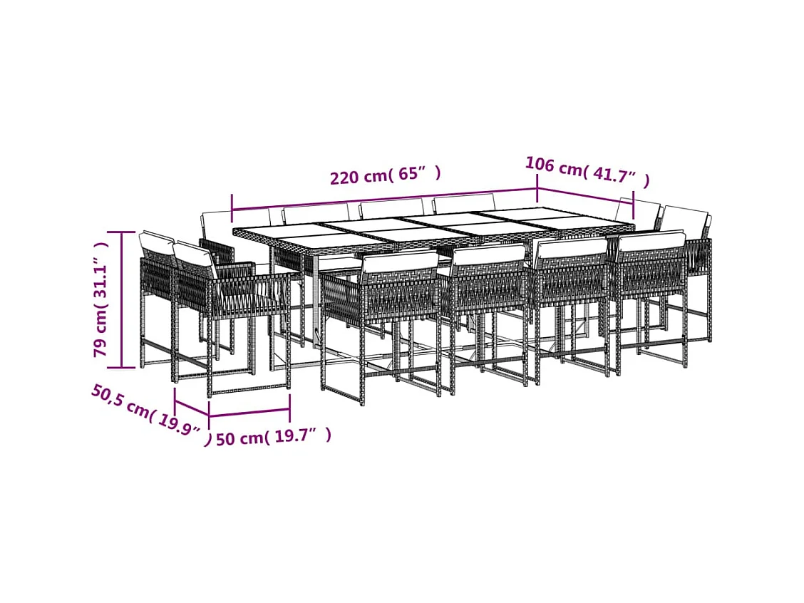 13-tlg. Garten-Essgruppe mit Kissen Schwarz Poly Rattan