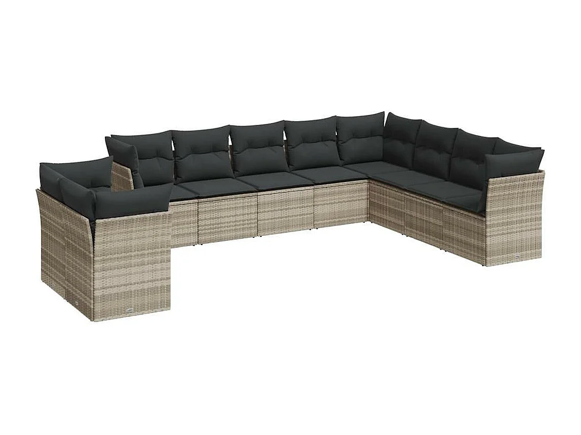 Set Divano Giardino 10 pz con Cuscini Grigio Chiaro Polyrattan