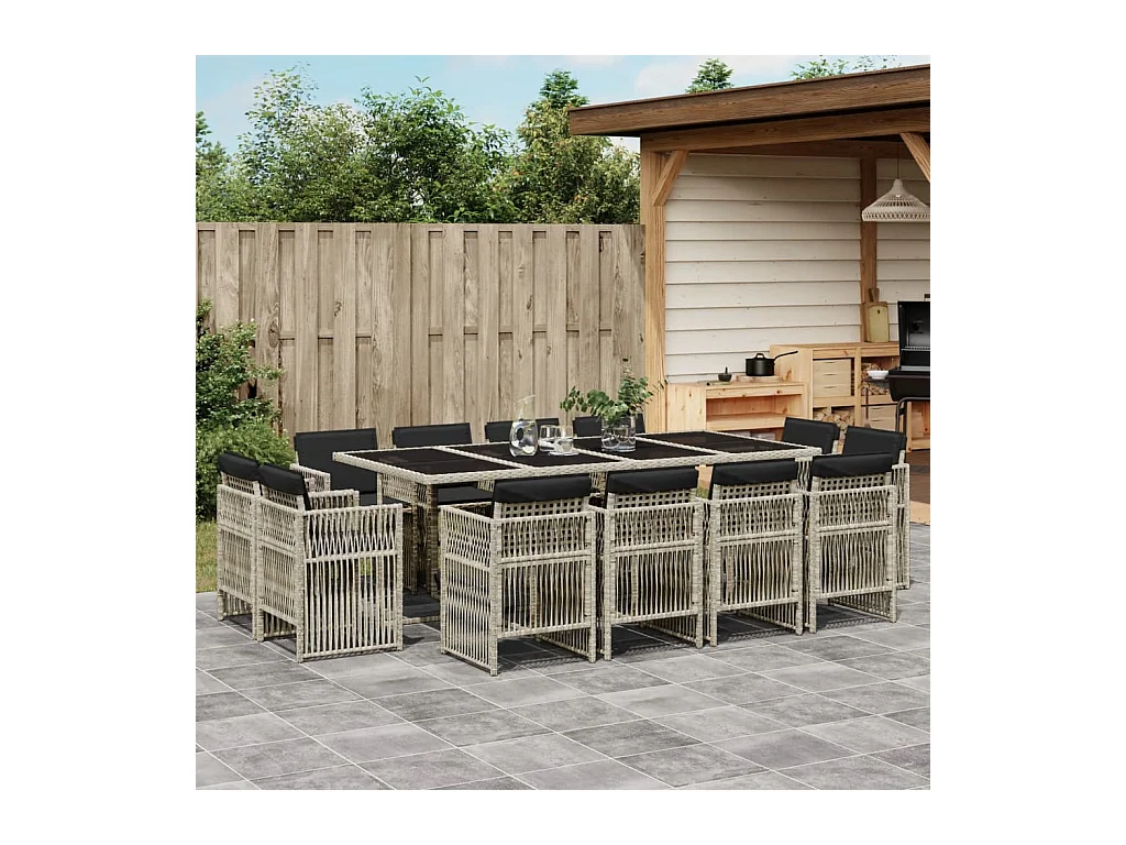 Ensemble à manger de jardin et coussins 13 pcs gris clair rotin