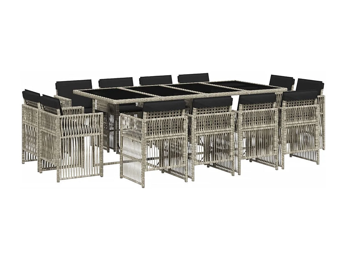 Ensemble à manger de jardin et coussins 13 pcs gris clair rotin