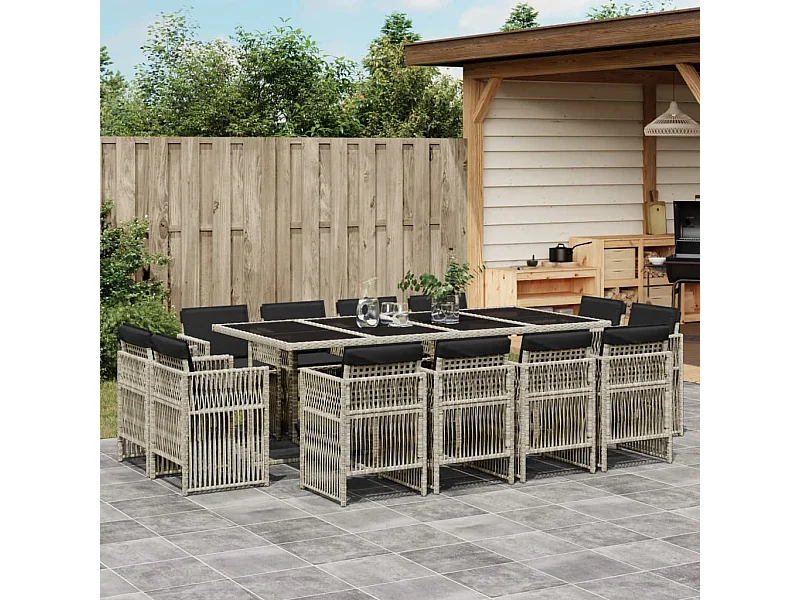 Ensemble à manger de jardin et coussins 13 pcs gris clair rotin
