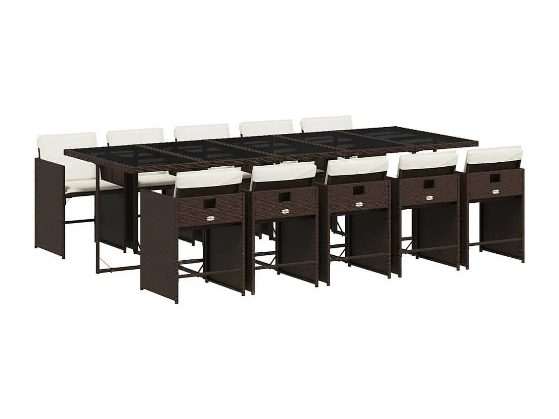 11-tlg. Garten-Essgruppe mit Kissen Braun Poly Rattan