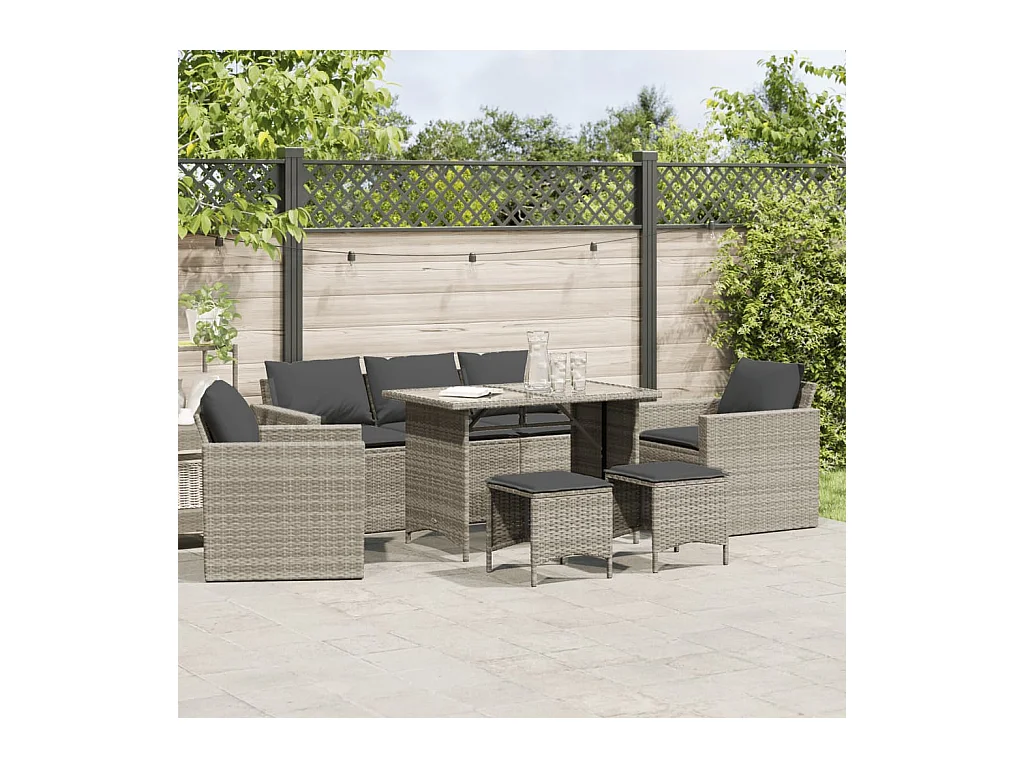 Salon de jardin 6 pcs avec coussins gris clair résine tressée