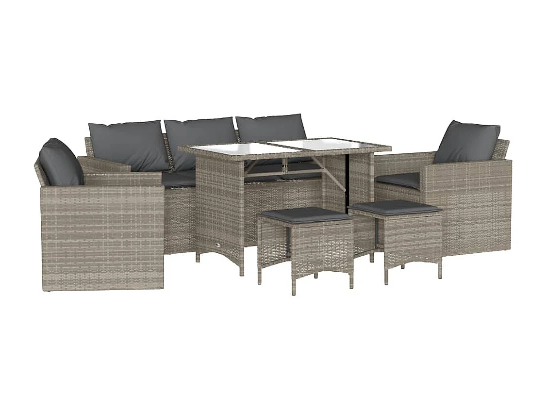 Salon de jardin 6 pcs avec coussins gris clair résine tressée