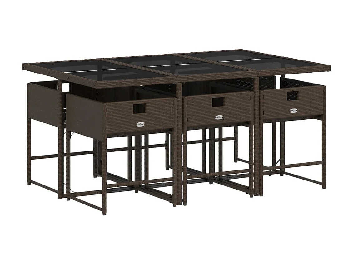 Set da Pranzo da Giardino 7pz con Cuscini in Polyrattan Marrone