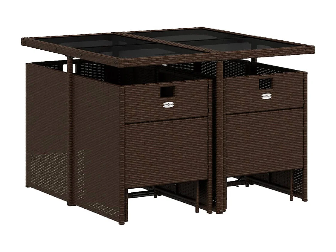 Set da Pranzo da Giardino 9pz con Cuscini Marrone in Polyrattan