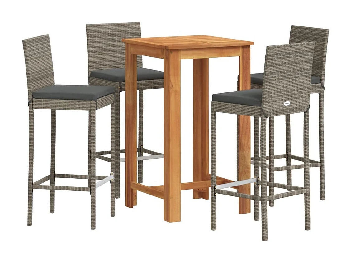 Ensemble de bar de jardin 5 pcs gris bois massif acacia rotin