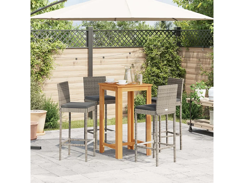 Ensemble de bar de jardin 5 pcs gris bois massif acacia rotin