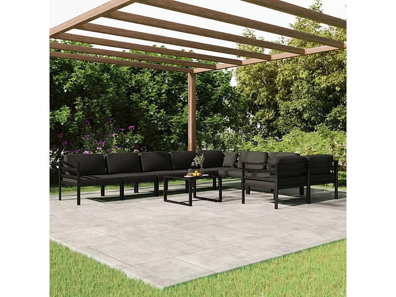 Salon de jardin 10 pcs avec coussins Aluminium Anthracite