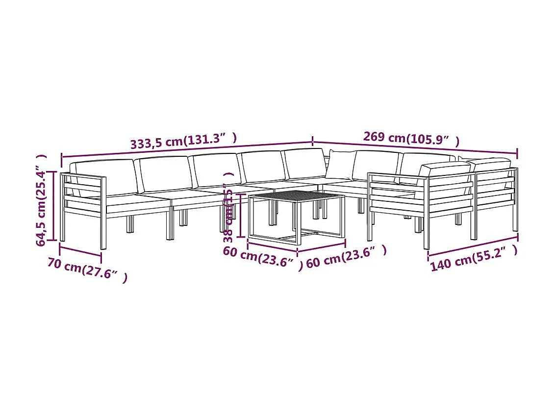 Salon de jardin 10 pcs avec coussins Aluminium Anthracite