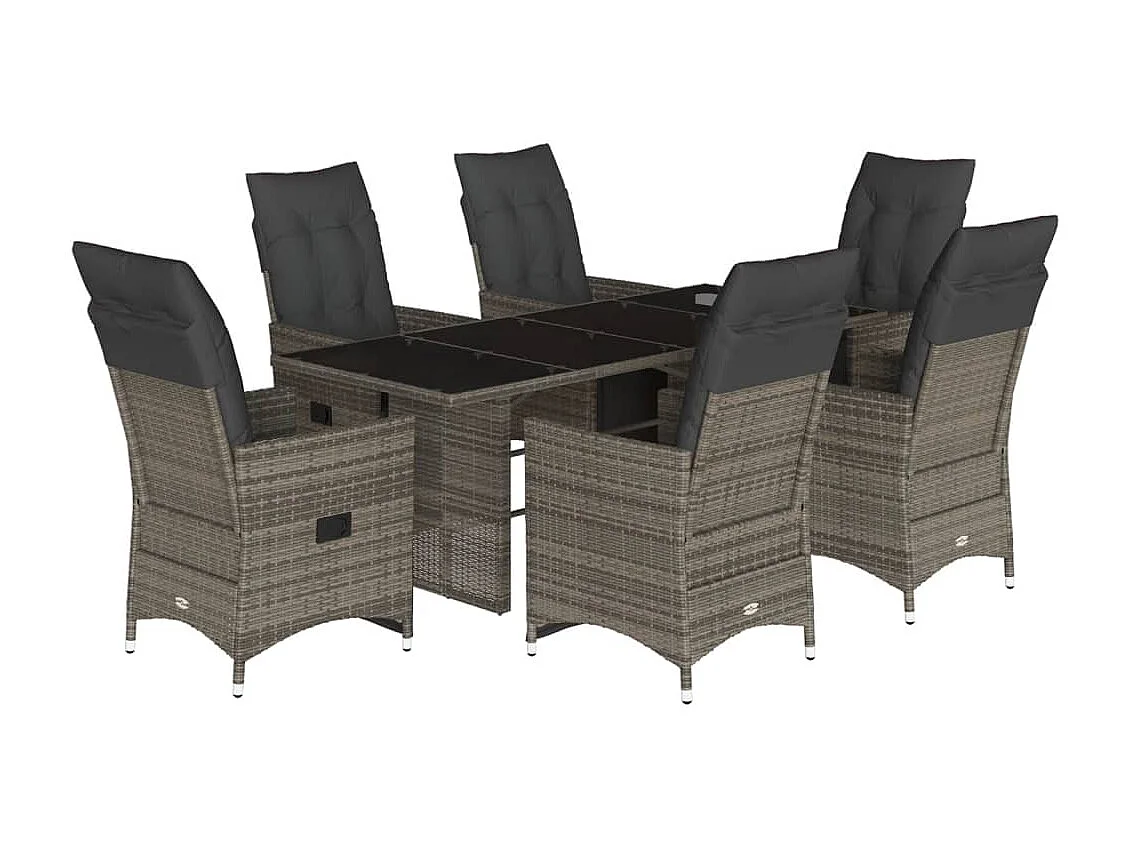 Set Bistrò da Giardino 7 pz con Cuscini in Polyrattan Grigio