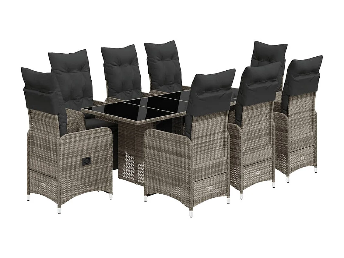 Ensemble de bistro de jardin 9 pcs coussins gris poly rotin