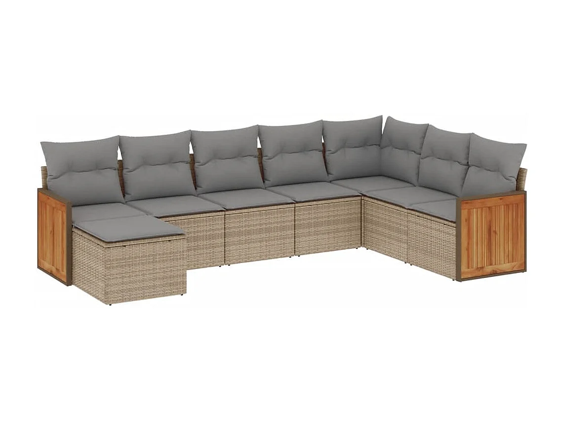 8 pcs conjunto de sofás p/ jardim com almofadões vime PE bege